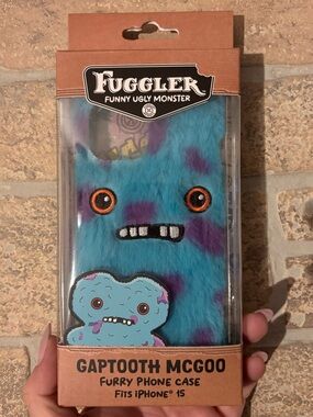 Fuggler Gaptooth McGoo Furry Phone Case for iPhone 15 - Blue with Purple Spots
